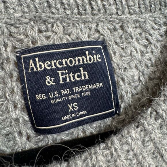 Abercrombie & Fitch Gray Fuzzy Alpaca Wool Open Knit Chunky Sweater XS - Picture 3 of 10